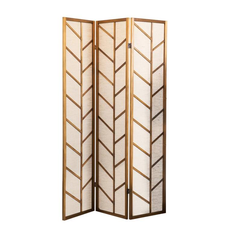 3 Panel Foldable Linen Screen in Walnut Finish - Walnut