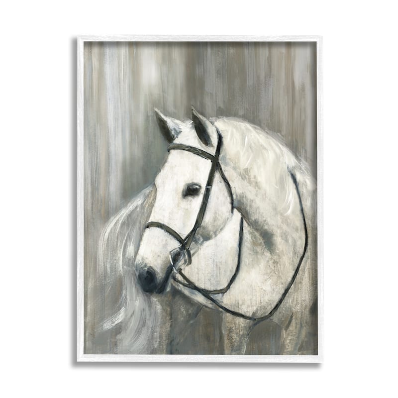 Stupell White Horse Riding Bridle Contemporary Equestrian Portrait Framed Wall Art - 16 x 20 - White