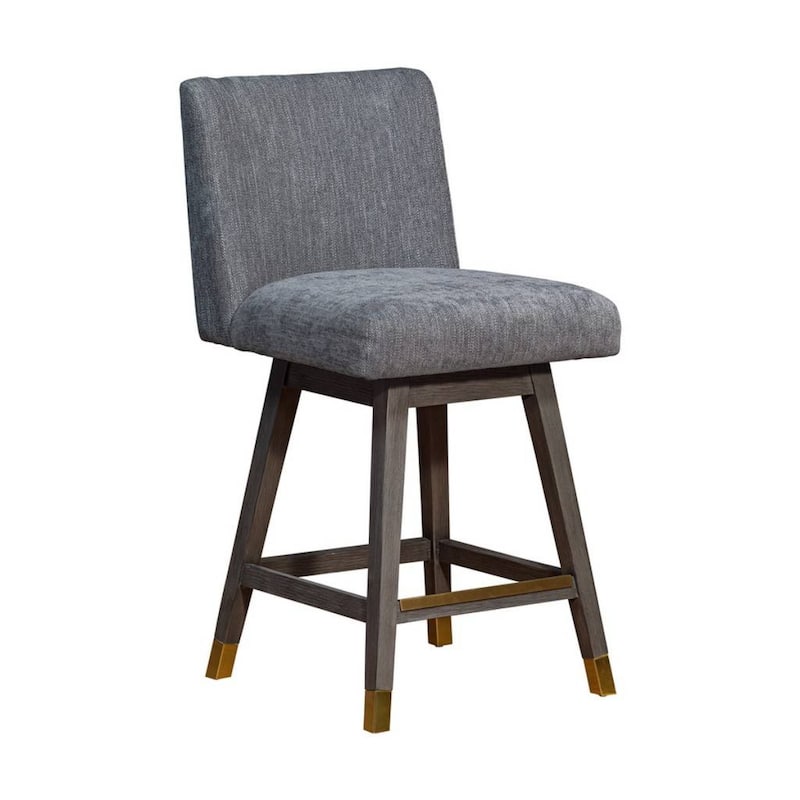 Full Back Swivel Counter Height Bar Stool with Armrest and Foam Cushion Seat Wood Frame for Kitchen - Grey-Brown-36.5"