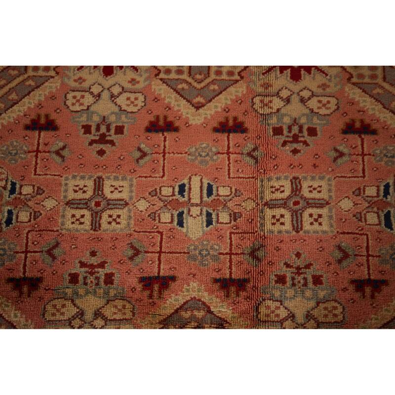 Pink Geometric Anatolian Turkish Vintage Area Rug Handmade Wool Carpet - 6'5" X 9'9"