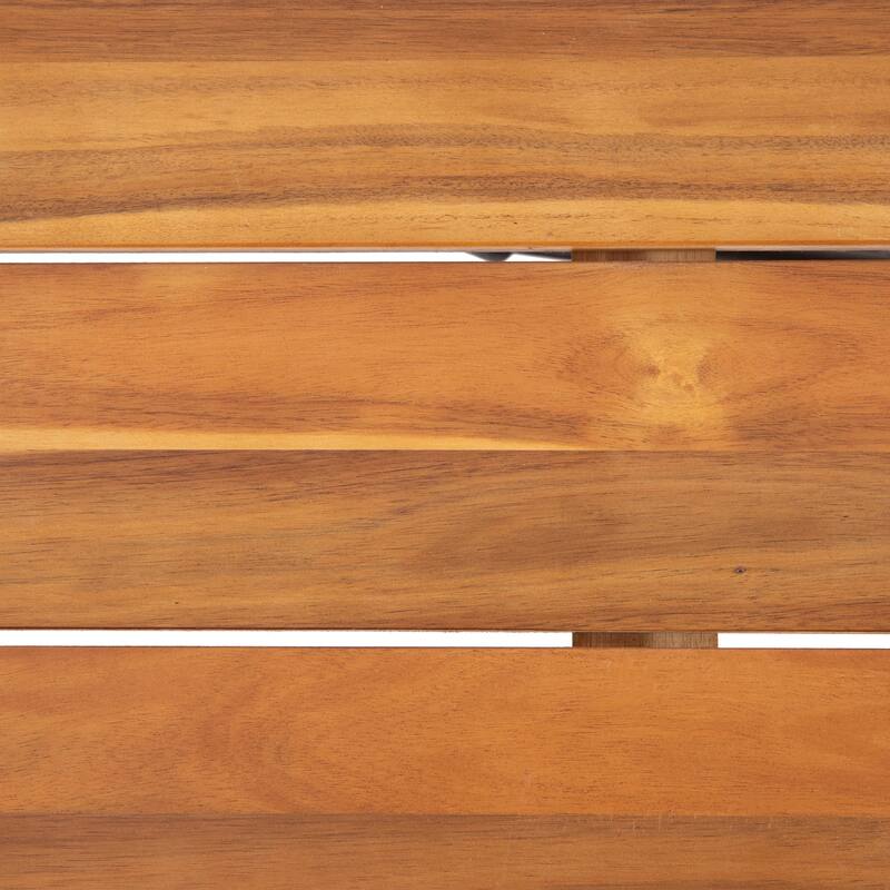 Acacia Wood Dining Table Powder Coated Metal Base Modern Industrial Outdoor