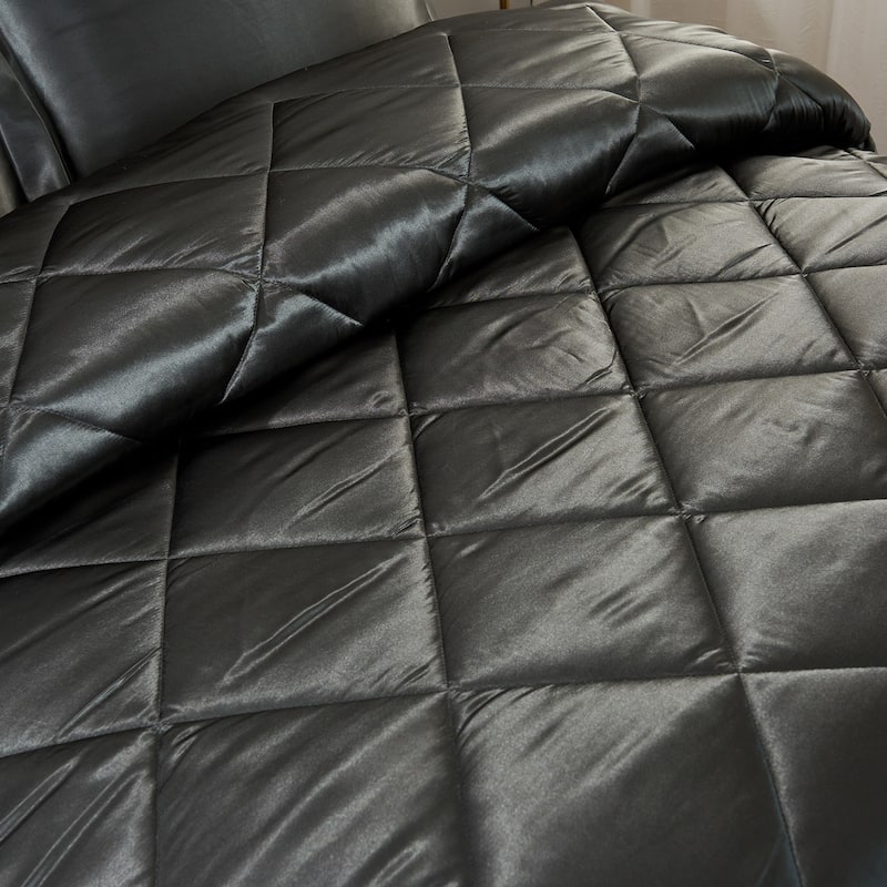 8 Piece Satin Silky Comforter Set Quilted Bedding Sets