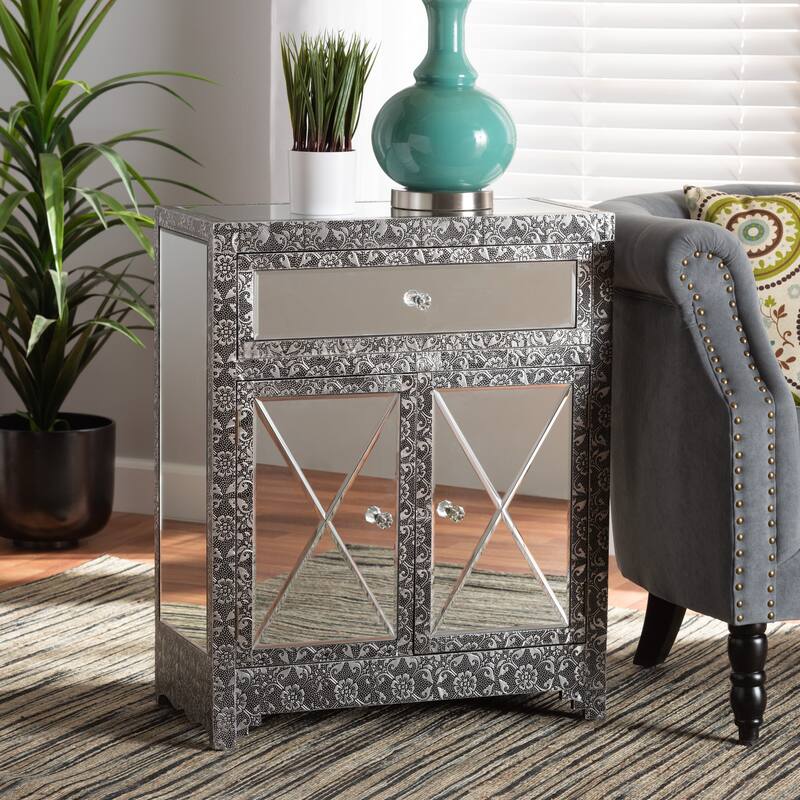 Wycliff Glam Silver Finished Metal & Mirrored Glass Sideboard/ Buffet