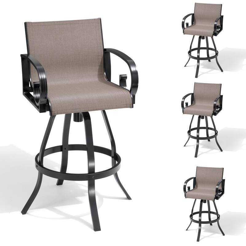 Outdoor Indoor Aluminum Patio Swivel Bar Stools Dining Chairs Sunbrella Textilene Fabric - AUGUSTINEASHE - 4-Piece