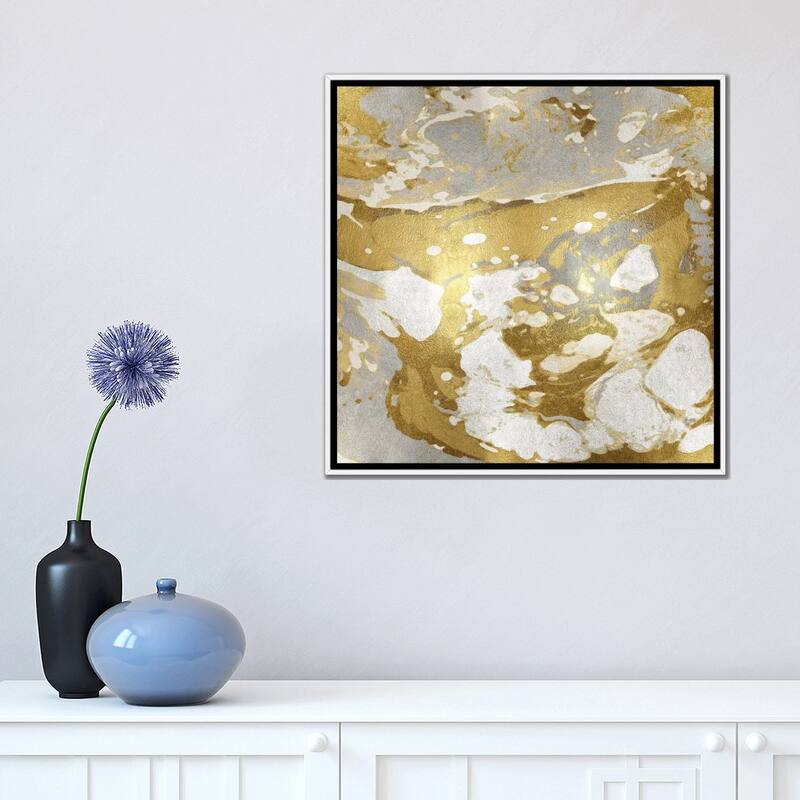 iCanvas "Marbleized In Gold And Silver" by Danielle Carson Framed Canvas Print