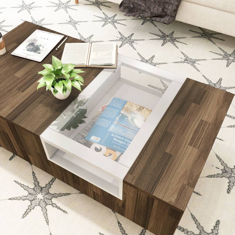 DH BASIC Modern Light Hickory 47-inch Two-tone 3-shelf Coffee Table by Denhour