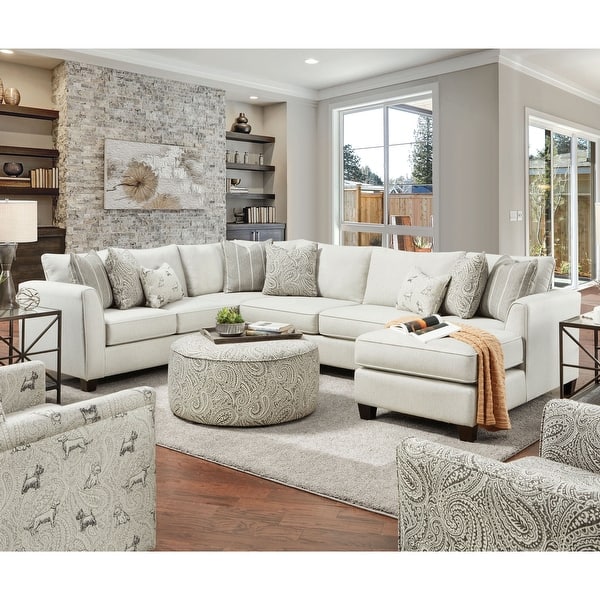 slide 1 of 8, Furniture of America Restian Farmhouse Ivory Sectional with Ottoman