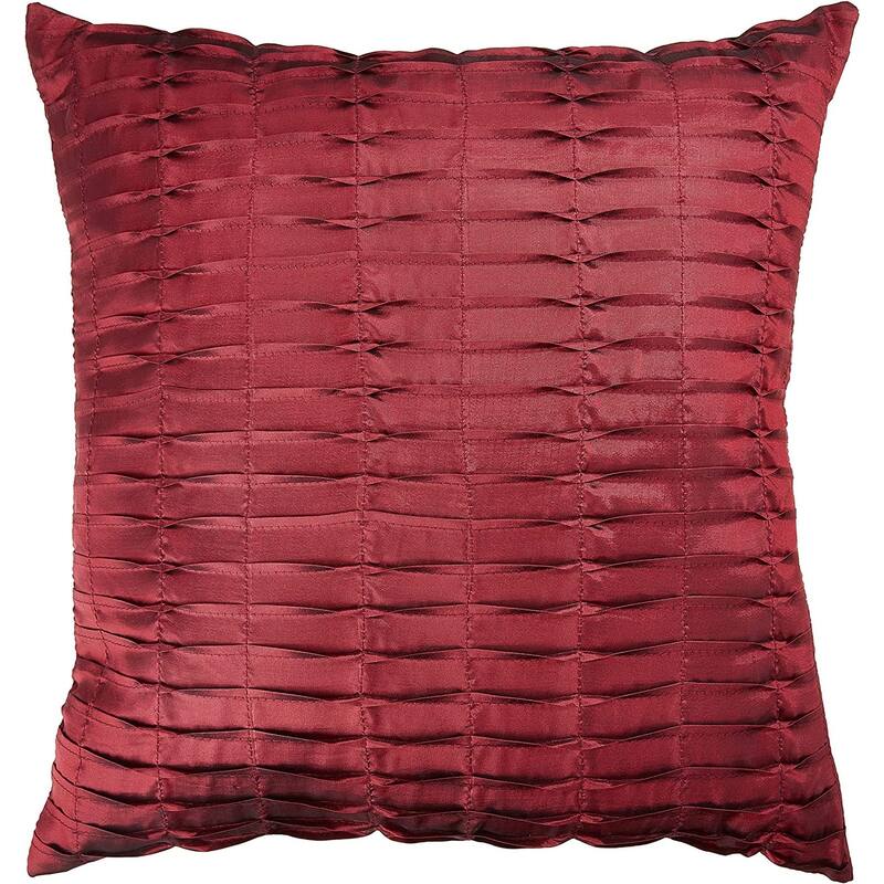 Violet Linen Silky Pleated Satin Pattern, 17 Inch x 17 Inch, Square, Decorative Accent Throw Pillow - Burgundy