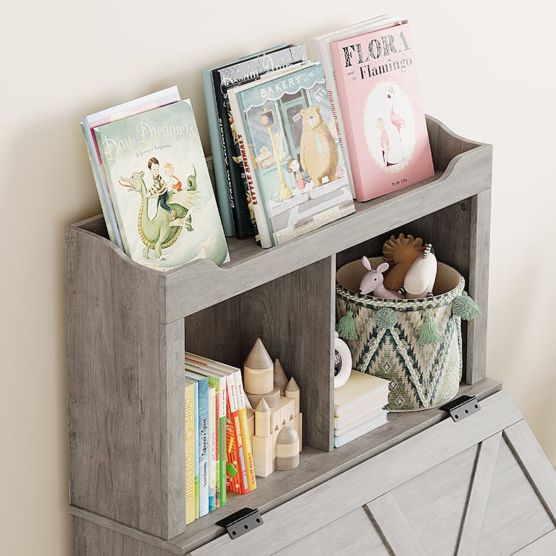 Kids Bookshelf and Toy Storage Organizer Wooden Toy Box Chest