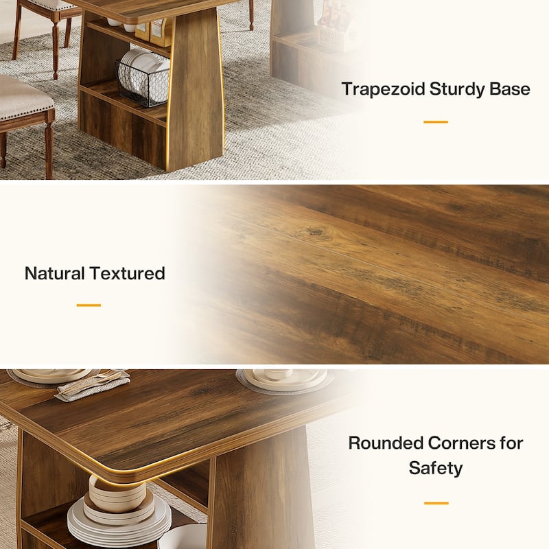 63” Dining Table for 6-8, with Storage Shelf for Living Room, Brown - N/A