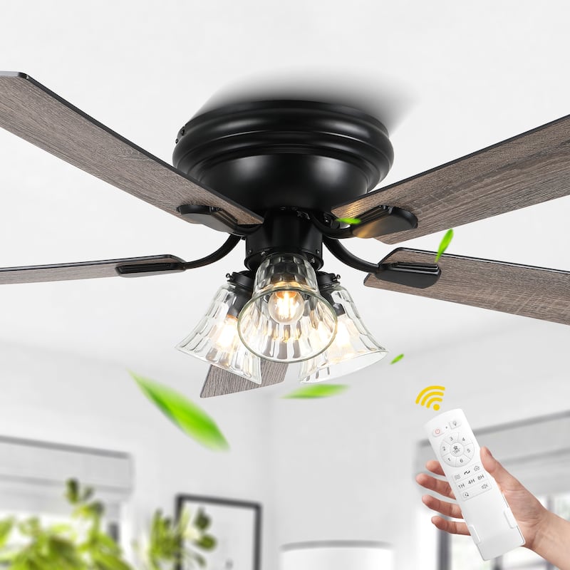 Bella Depot 52" Flush Mount Ceiling Fan with Light and Remote Control - 52 Inches - Black