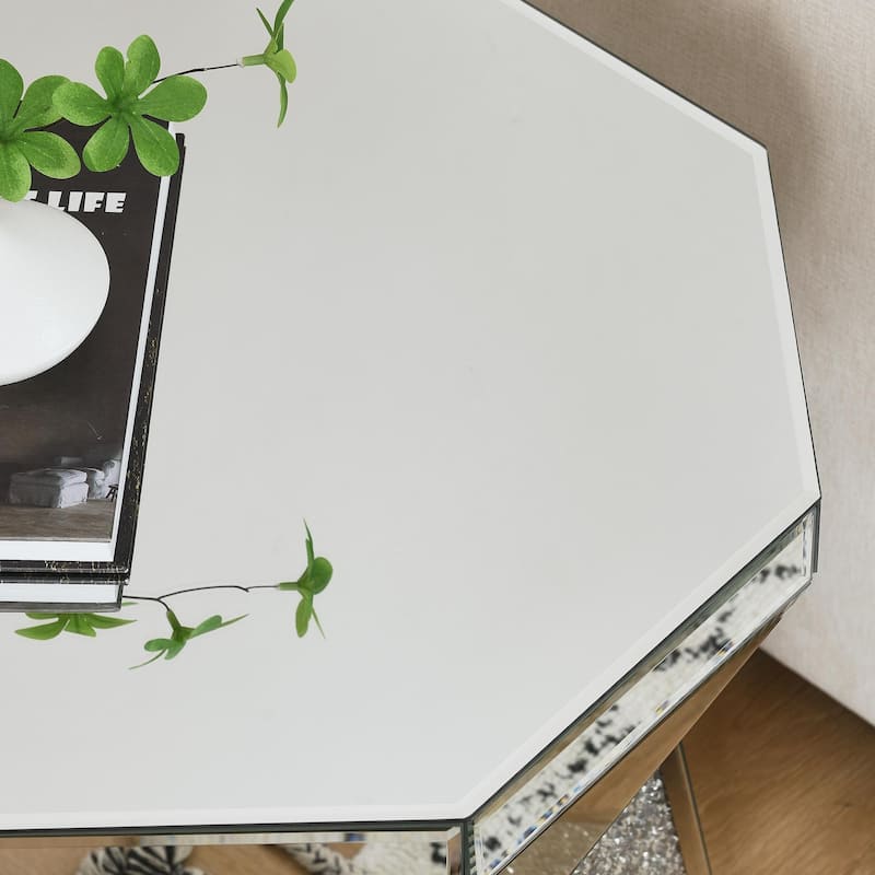 20-Inch Drum Style Coffee Table with Mirror Crystal Inlay