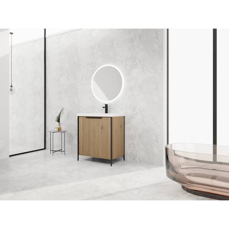 30" Freestanding Bathroom Vanity with Resin Sink & 2 Soft-Close Cabinet Doors (KD-Packing)