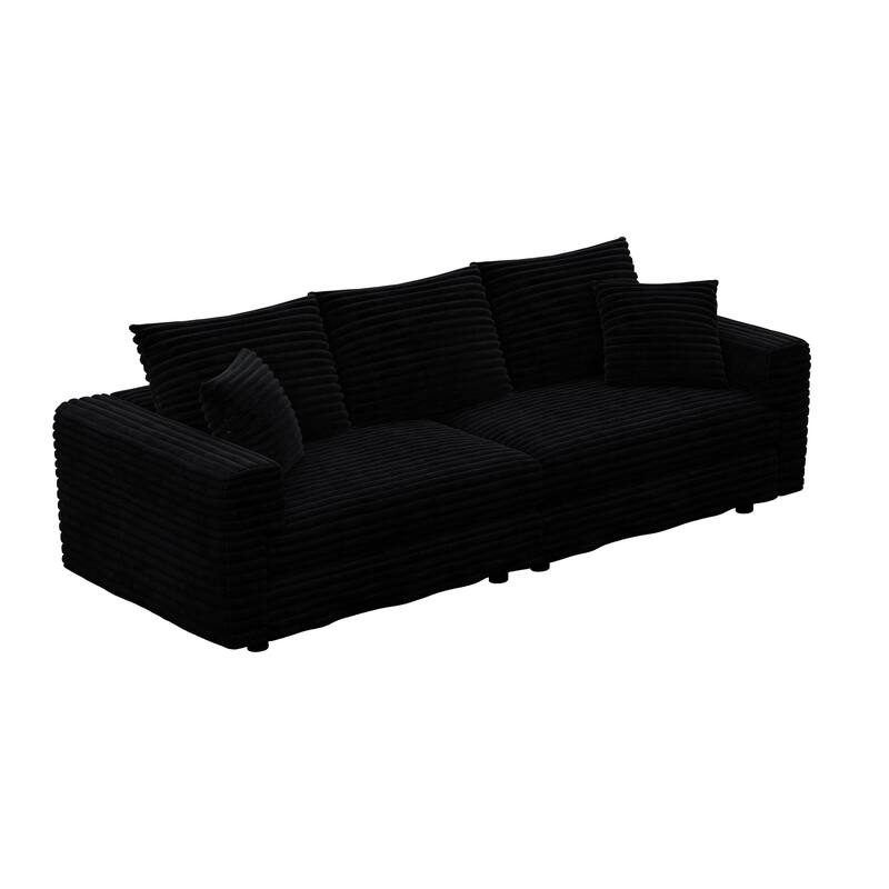 Plush Corduroy Upholstered 3 Seat Sofa , Convertible Deep Seat Lounge Sofa Chair, Cloud Sofa with 5 Soft Pillows