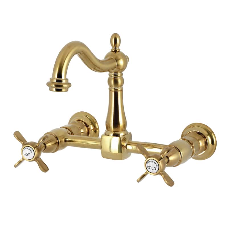 Kingston Brass Essex Double-Handle Wall-Mount Pre-Rinse Bridge Kitchen Faucet - Brushed Brass
