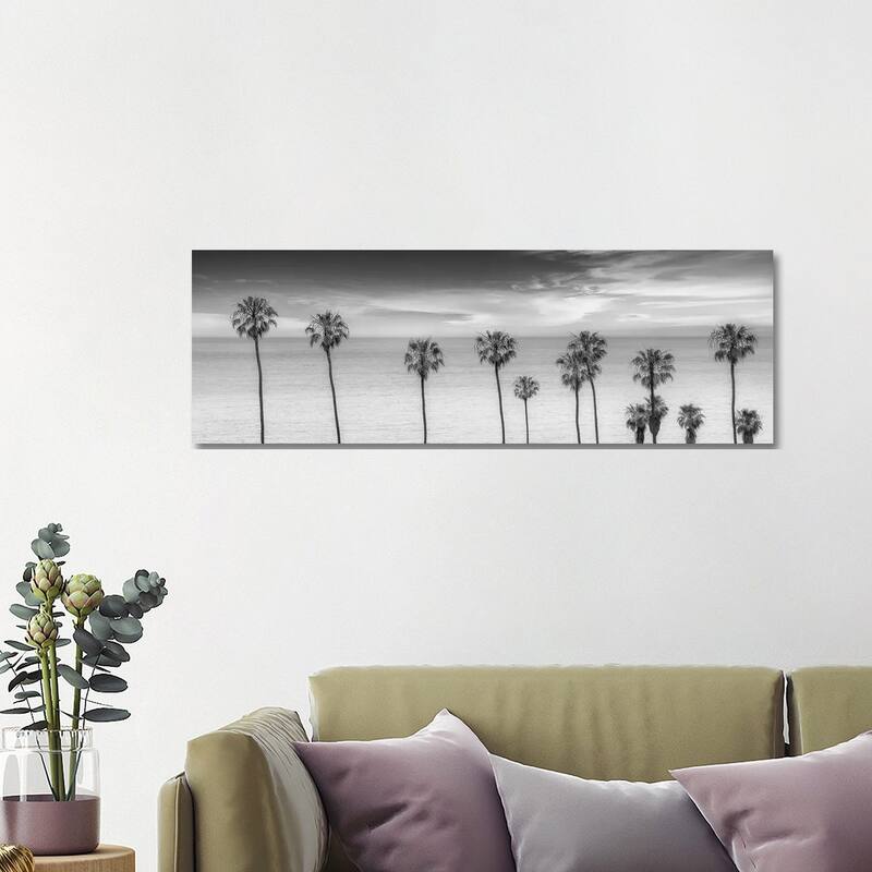 iCanvas "Lovely Palm Trees at the Ocean In Black & White" by Melanie Viola Canvas Print - 16x48x1.5