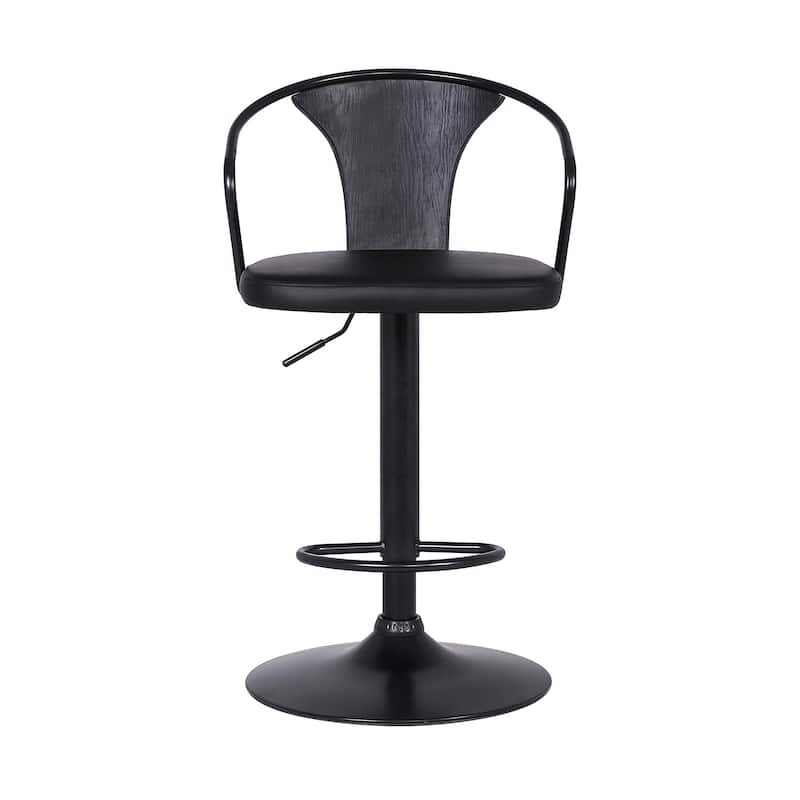Black Faux Leather & Metal Base Adjustable Bar Stool - 43" x 20" x 19"