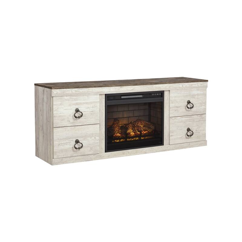 Signature Design by Ashley Willowton Whitewash 60" TV Stand for TVs up to 69" with Electric Fireplace - 60"W x 15"D x 24.5"H
