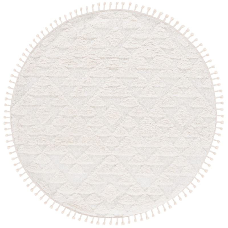 SAFAVIEH Moroccan Tassel Shag Kobi 2-inch Thick Rug - 6'7" Round - Ivory - Round