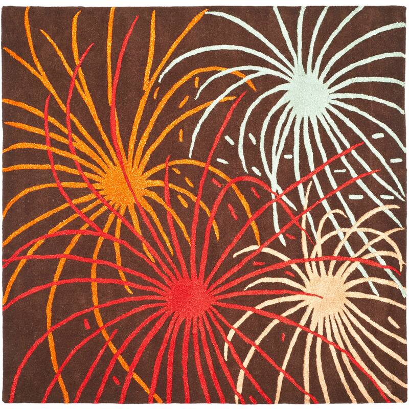 SAFAVIEH Handmade Soho Rine Fireworks N.Z. Wool Rug - 6' Square - Brown/Multi