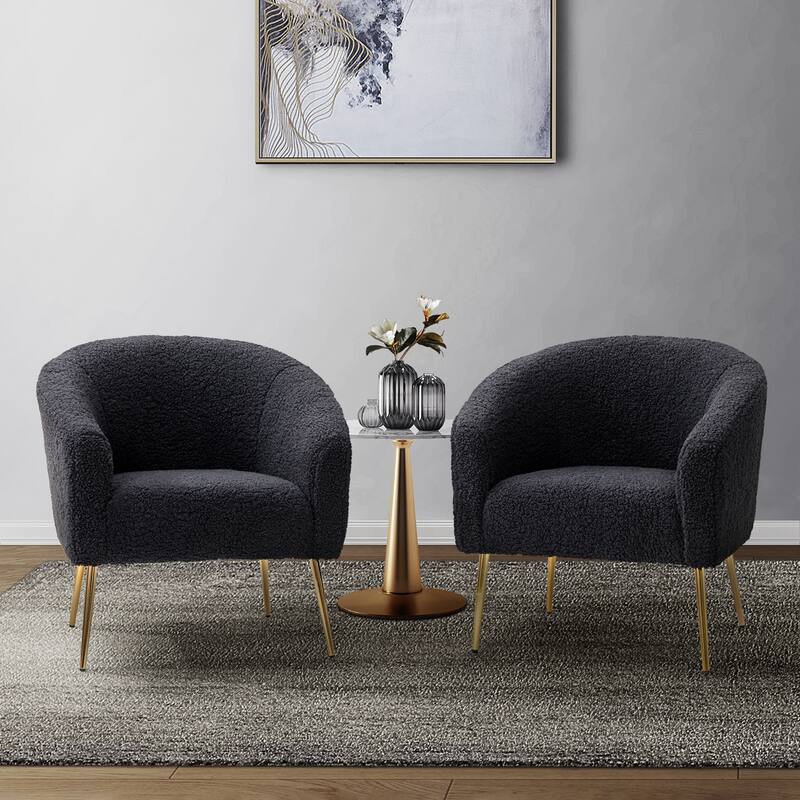 Rovigo Modern Upholstered Living Room Chair Barrel Chair with Metal Legs Set of 2 by HULALA HOME