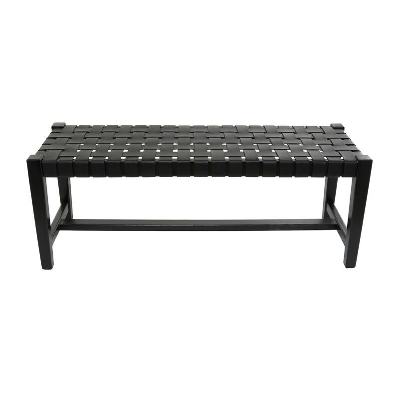 Black or Brown Leather Handmade Woven Seat Bench - 47 x 18 x 17