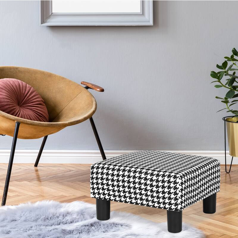 Adeco Small Square Footstool Ottoman Modern Fabric Footrest Stool