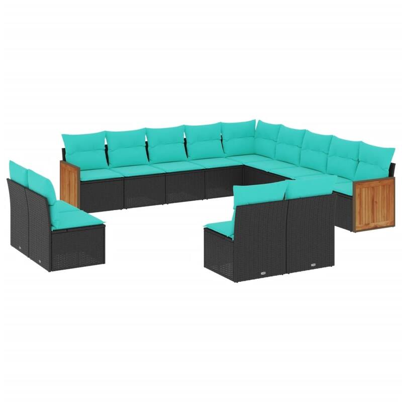 vidaXL 13 Piece Patio Sofa Set with Cushions Black Poly Rattan
