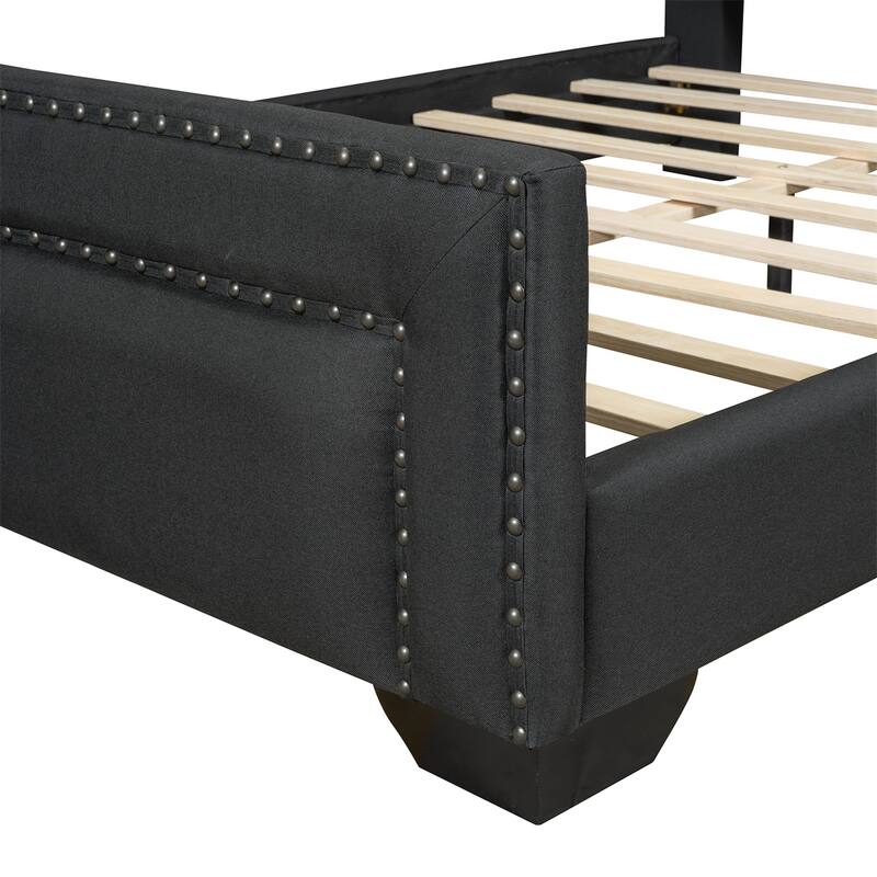 Queen Size Upholstered Bed, Upholstered Bed with Wooden Slats Support