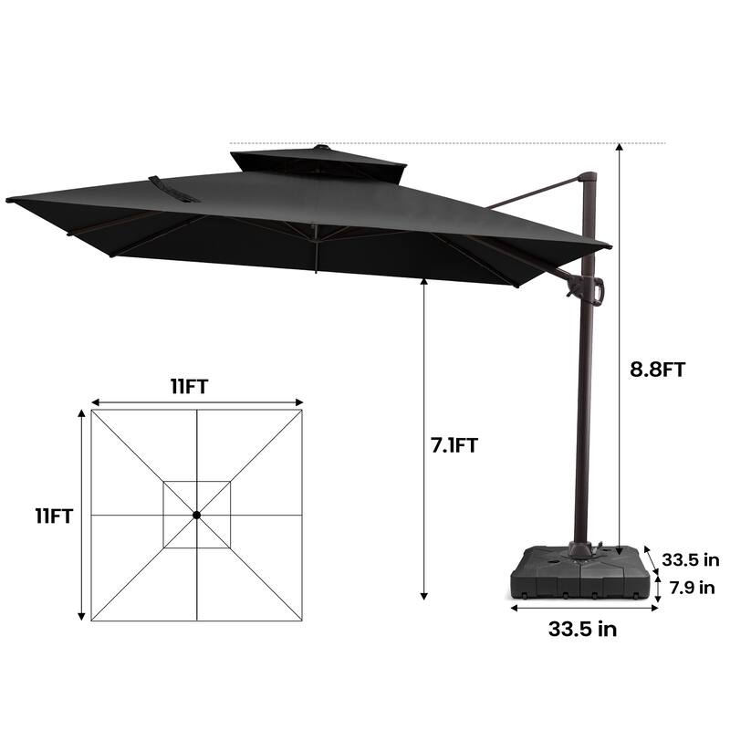 Pellebant Outdoor Patio Cantilever Offset Umbrella 11 ft Double Top with Base
