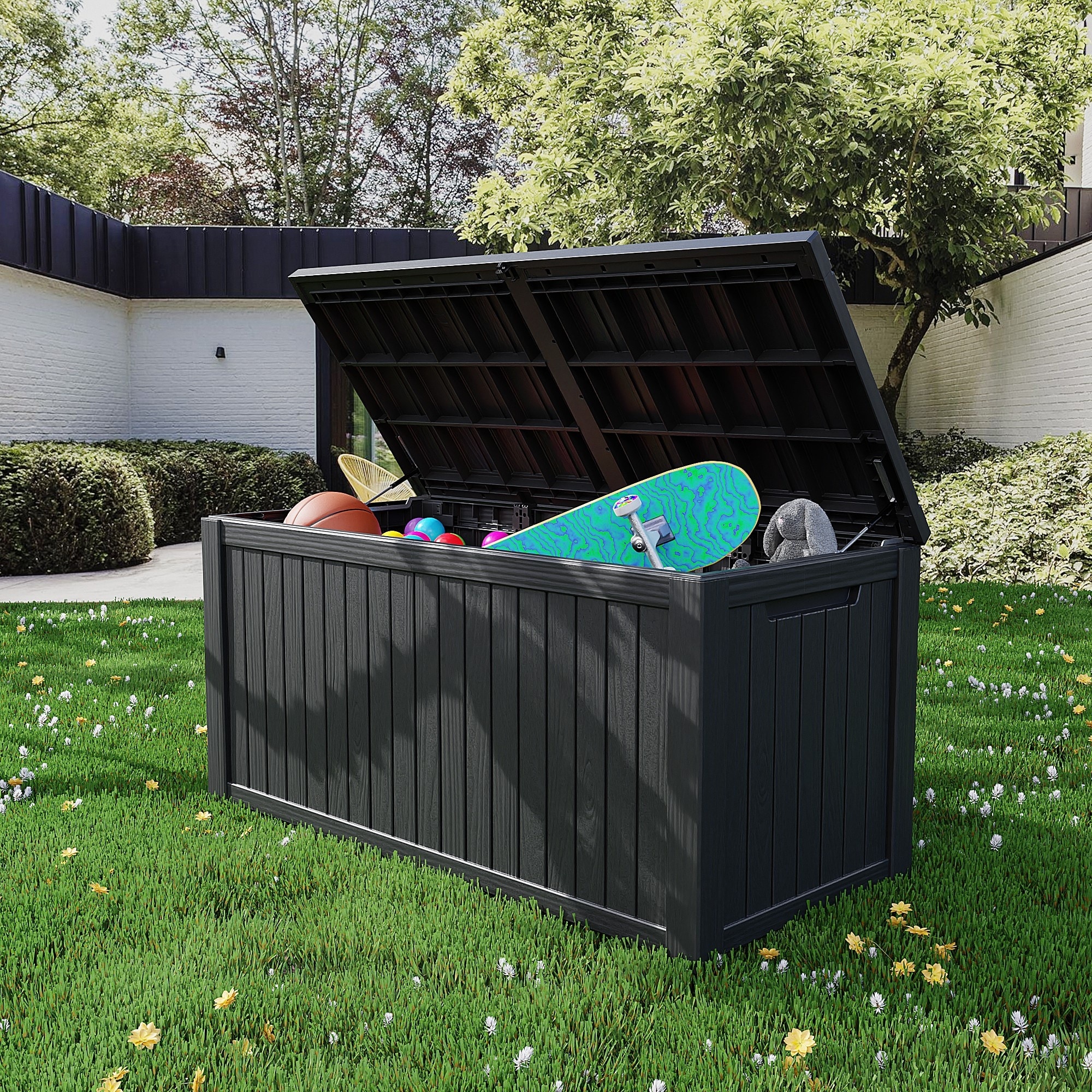 180 Gal Resin Lockable Patio Outdoor Storage Deck Box