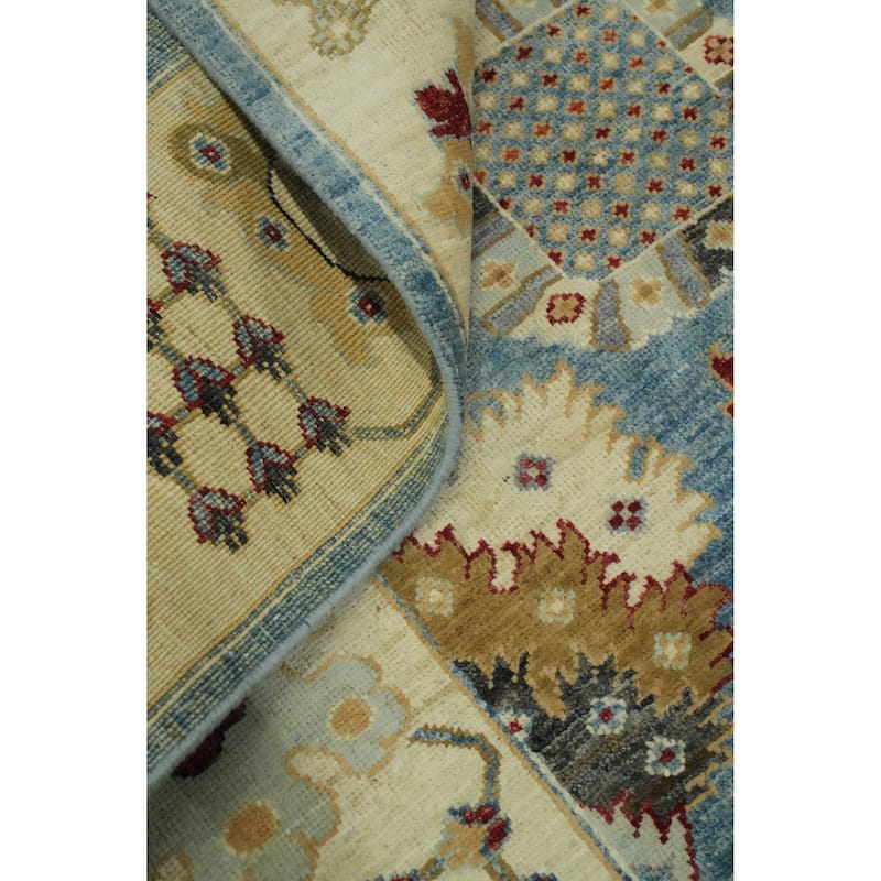 All-Over Floral Blue Oushak Vegetable Dye Area Rug, Floral Geometric Carpet - 11' 7'' X 8' 9''