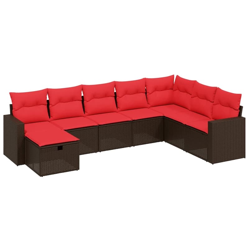 vidaXL Patio Sofa Set with Cushions Outdoor Conversation Furniture Poly Rattan - 24.4" x 24.4" x 27.2"