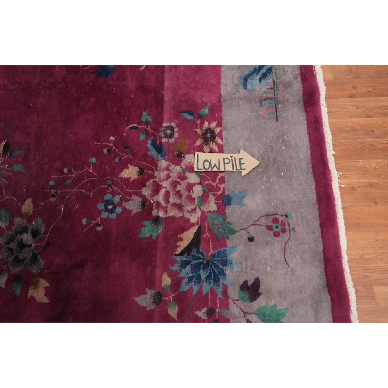 Hand Knotted Oriental 100% Wool Carpet Traditional Floral Pink Art Deco Nichols Area Rug - 11' 4'' X 8' 10''