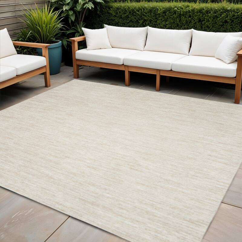 HomeRoots Contemporary Square Outdoor Rug - 9' Square - Beige/Ivory - 9' Square