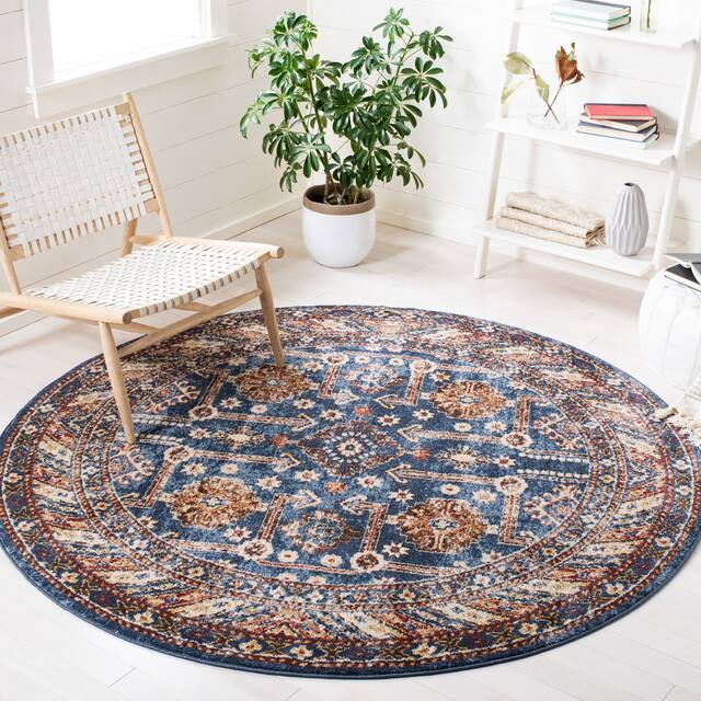 SAFAVIEH Bijar Celie Traditional Distressed Oriental Area Rug - 3' x 3' Round - Royal/Ivory