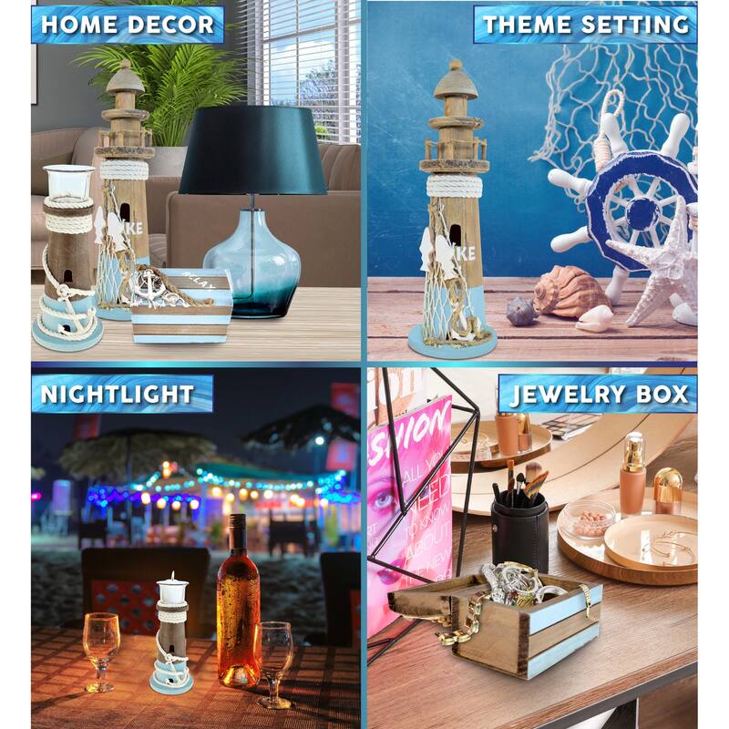 CoTa Global Jewelry Box, Lighthouse, and Tealight Candle Holder - 3 Pc