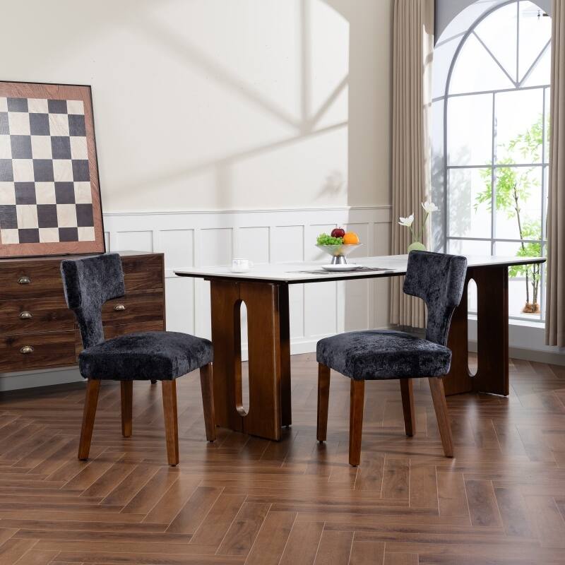 Linen Upholstered Dining Chairs Set of 2, Ergonomic Armless Side Chairs, Kitchen Chairs with Curved Back & Hardwood Frame