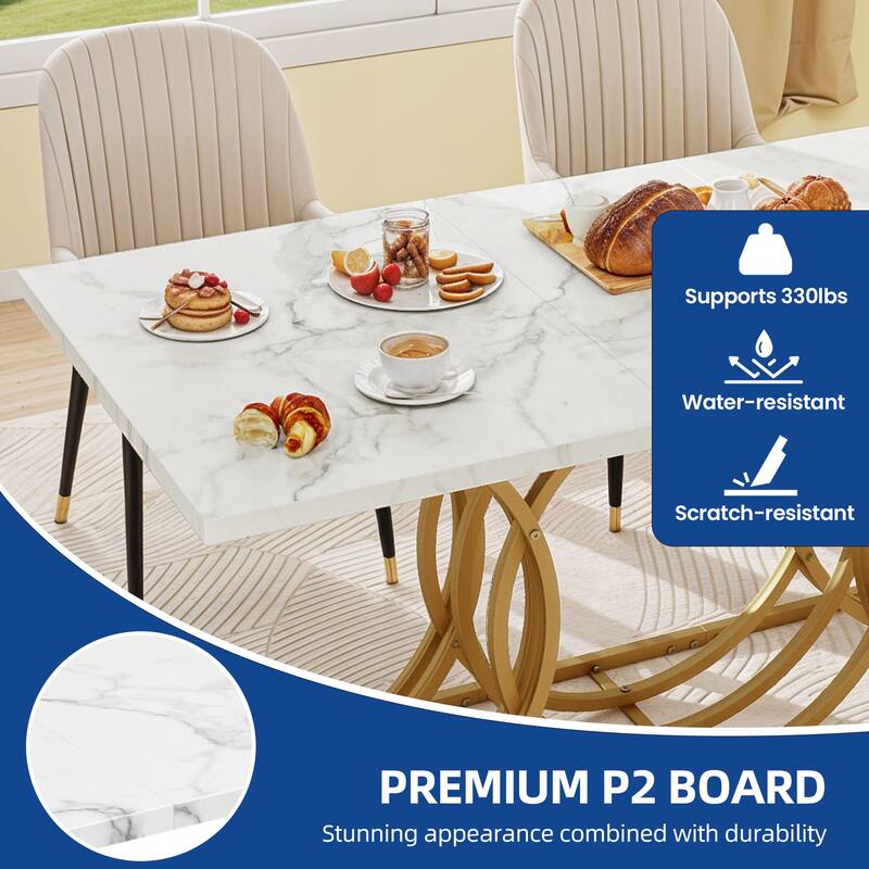 Moasis Faux Marble Tabletop 63 Inch Dining Table for 4-6 for Dining Room Kitchen