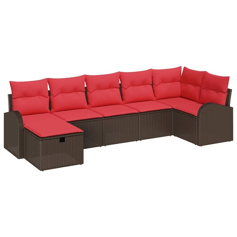 vidaXL 7/8 Garden Sofa Set with Cushions Black/Brown/Grey Poly Rattan - 113.8 x 48.8 x 27.2