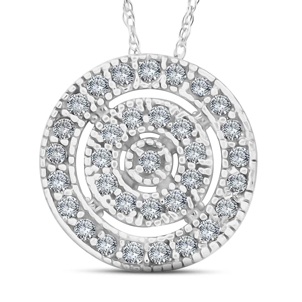 Bliss Diamond White Gold 3/8ct Filigree Pave Circle Antique Pendant