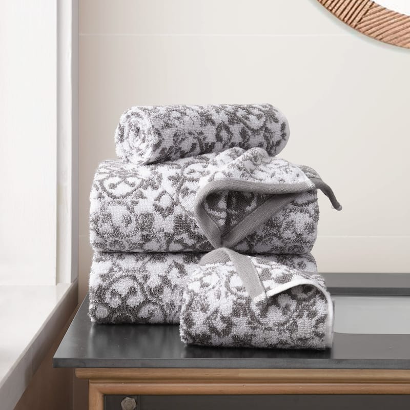 Jessica Simpson Aziza Collection Patterned Bath Towels, Set of 4 - Skyrocket Grey