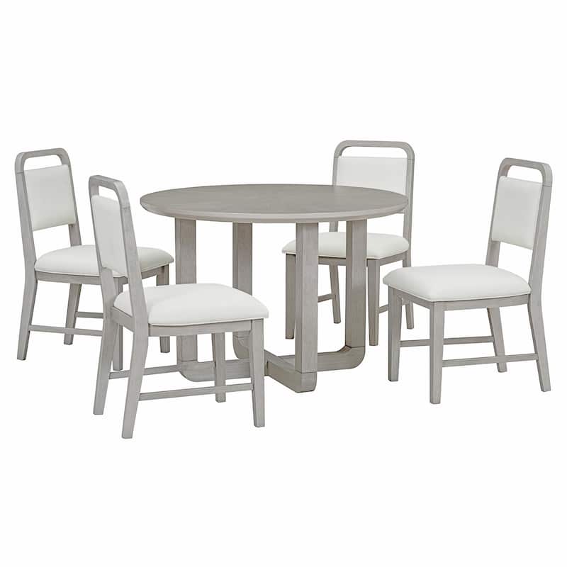 Retro Style 5-piece Dining Table Set with Radial Wood Grain Design and 4 Upholstered Chairs