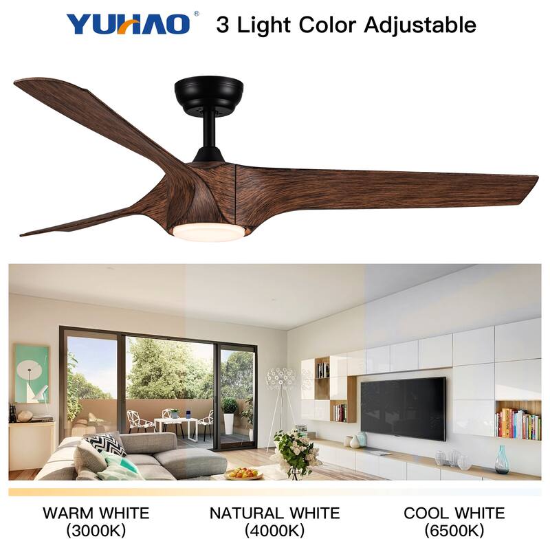 56"Intergrated LED Ceiling Fan with Brown Wood Grain ABS Blade for Patio Living Room, Bedroom, Office,Indoor Outdoor