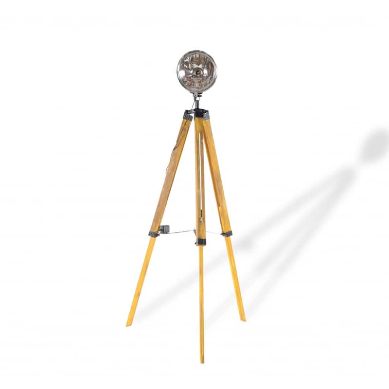 Brown Wood Tripod Floor Lamp with Cone Shade and Distressed Finish - 10" x 10" x 35" (D x W x H)