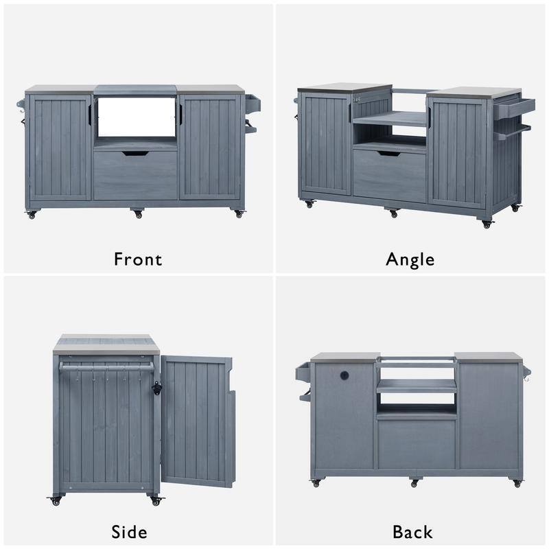 Outdoor Kitchen Island for Big Green Egg Grills, Solid Wood Outdoor Grill Cart w/Stainless Steel Top &Drawer, Patio Kitchen Cart