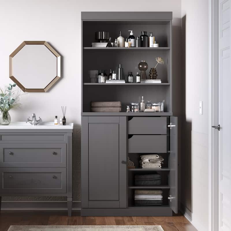 100% Solid Wood 32" Bathroom Cabinet with Optional Doors, 2-Drawers by Palace Imports - Gray - 2 Solid Doors