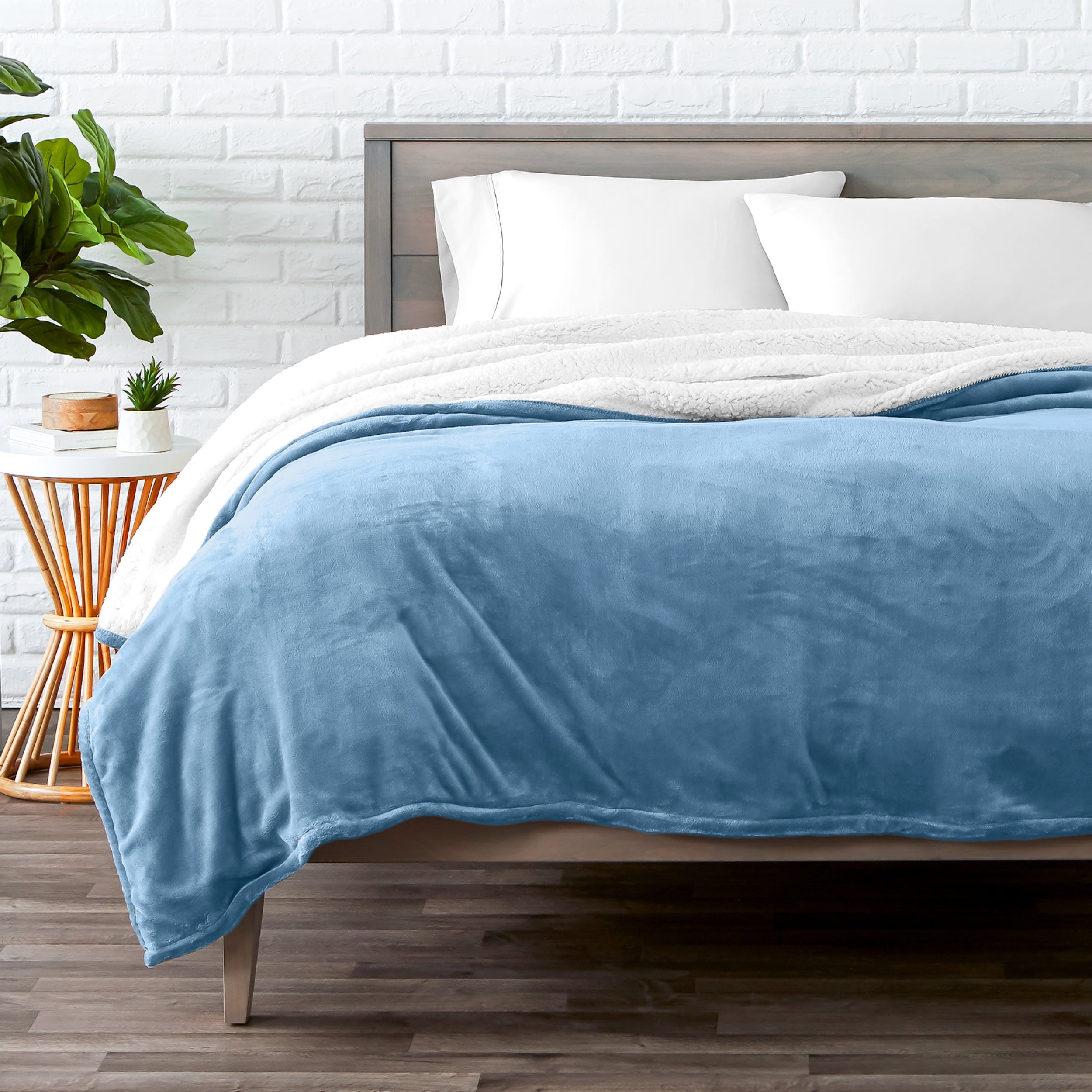 Bare Home Sherpa Fleece Reversible Plush Bed Blanket