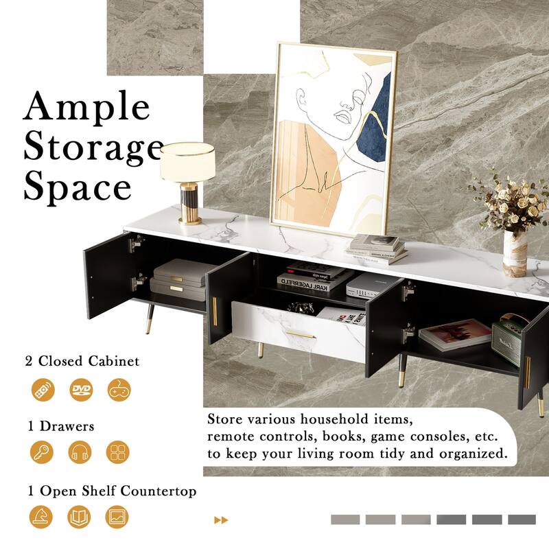 TV Stand with 2 Cabinets and Open Compartment