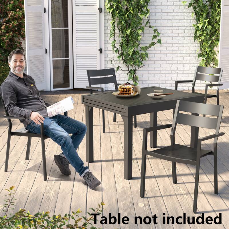 VredHom 2/4 PCS Outdoor Dining Chairs Aluminum Stackable Armchair - Black-Set of 4